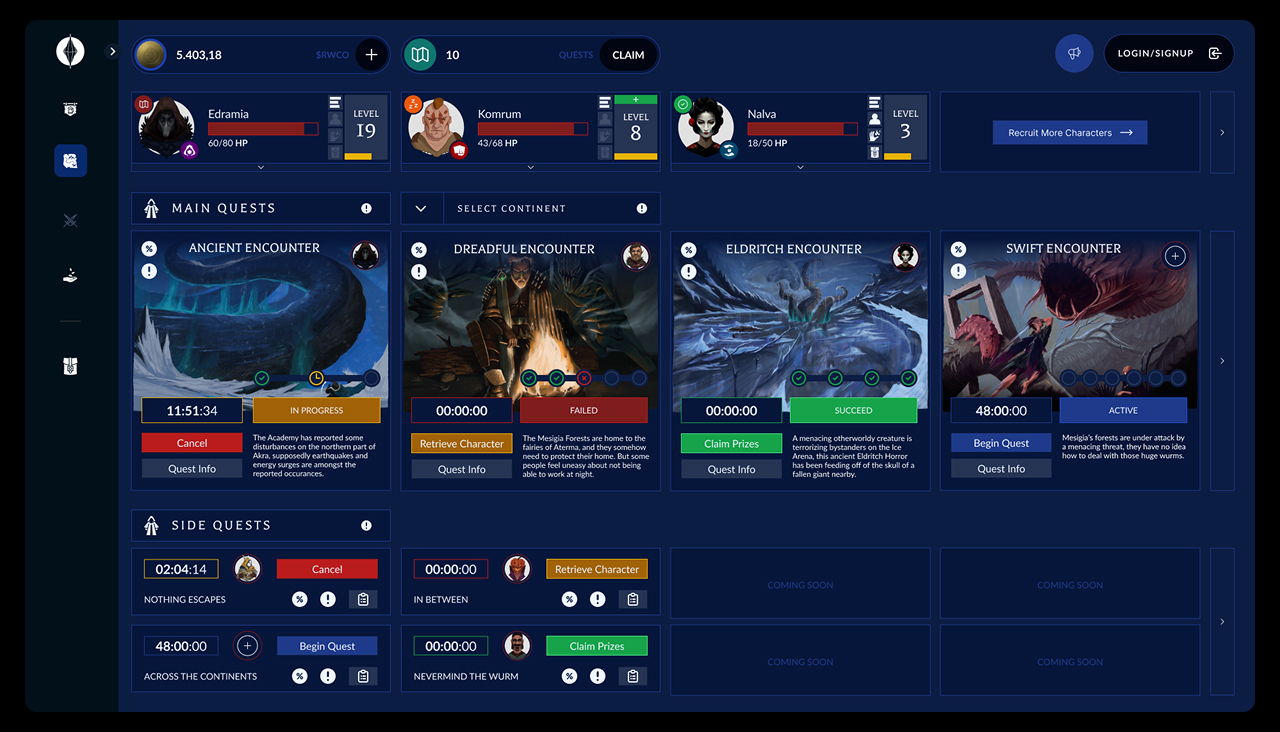 Ring worlds Web Application Quest Board