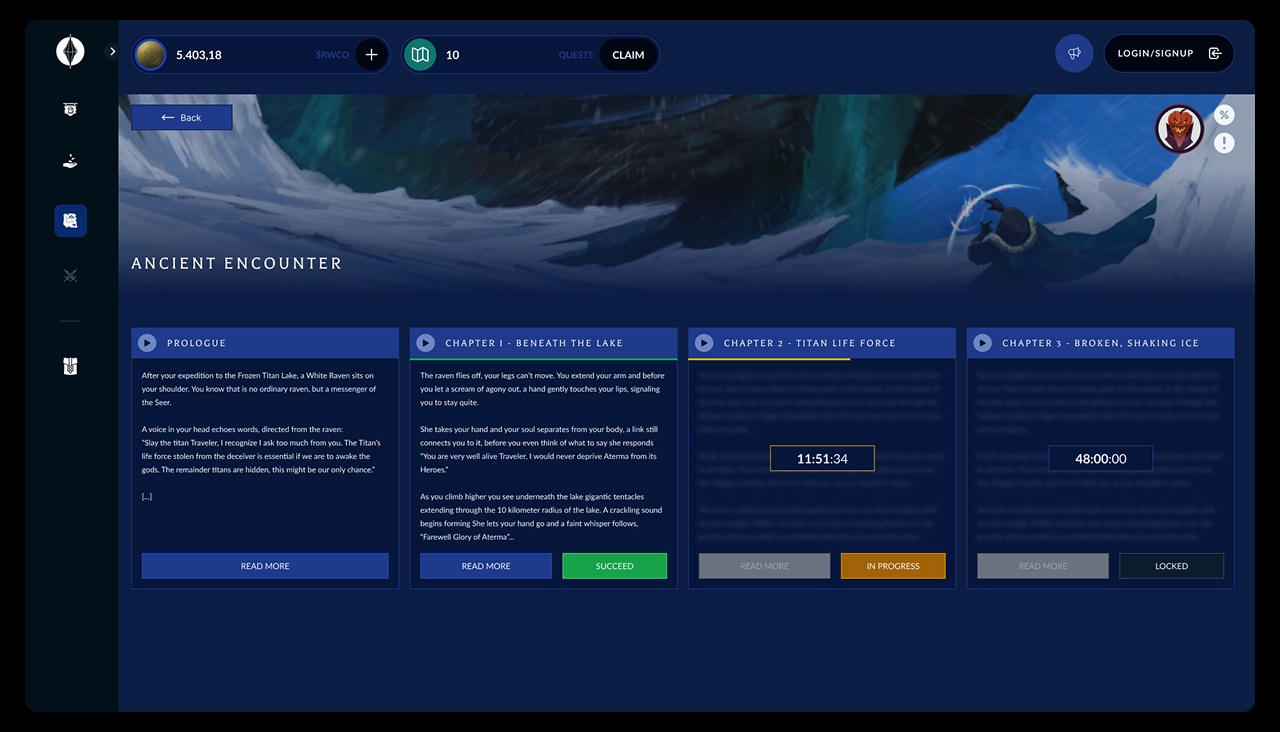 Ring worlds Web Application Quest Info Screen